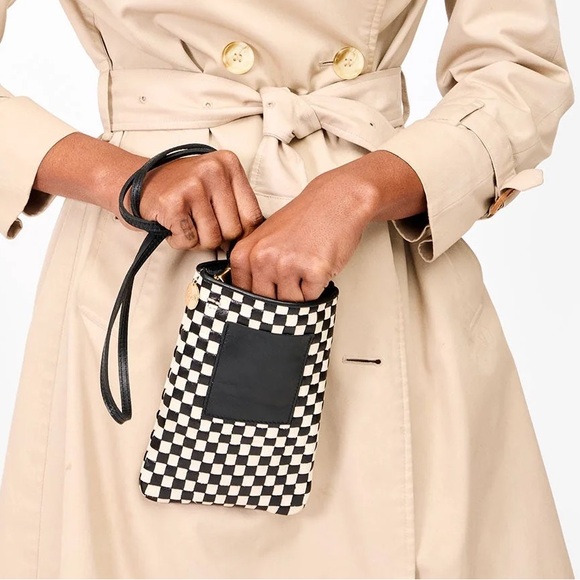 Clare V Poche Leather Woven Checkered Black/Cream Crossbody Bag 🏁 - Picture 8 of 12